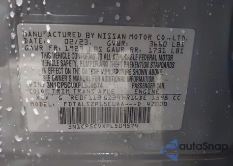 2023 Nissan Kicks Sv Xtronic Cvt из США, поврежденный, VIN 3N1CP5CVXPL509574